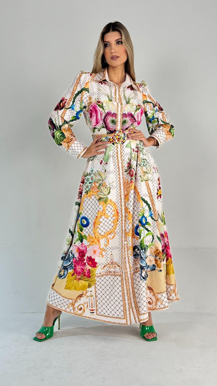 Vestido blanco con estamapado flores