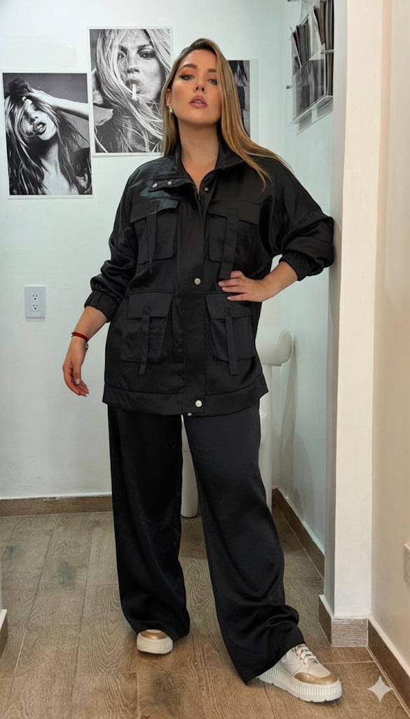 Conjunto de chaqueta tipo safari Negro