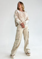 Pantalon de cuerina beige tipo cargo