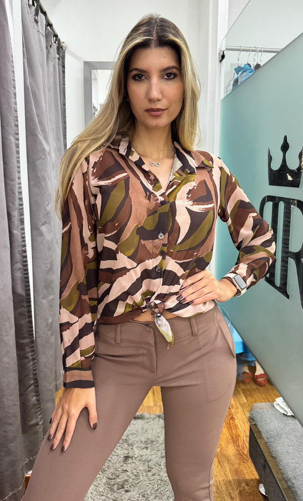 Blusas de seda amarrada estampadas
