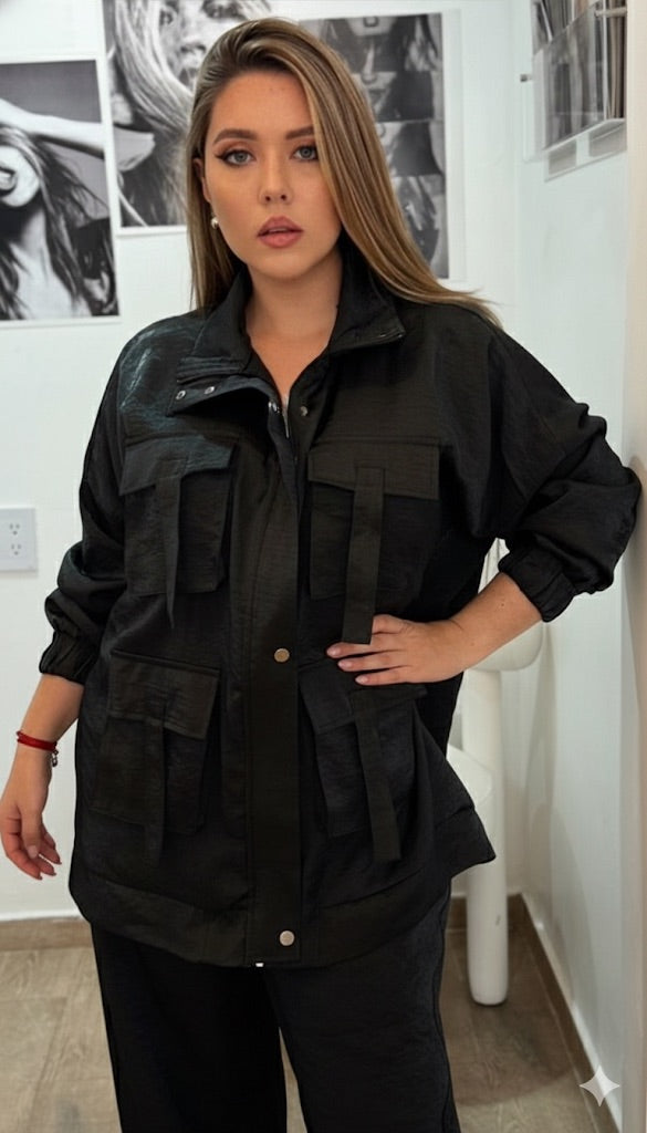Conjunto de chaqueta tipo safari Negro