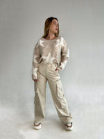 Pantalon de cuerina beige tipo cargo