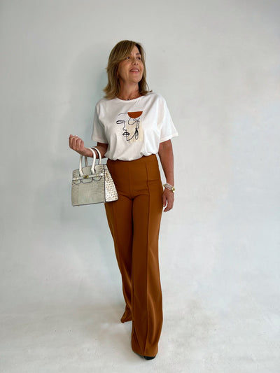 Pantalones altos en bota recta camel VALENTINE