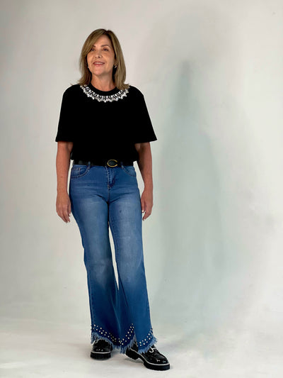 Pantalon de jeans con strass en la bota BLUEB