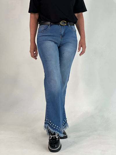 Pantalon de jeans con strass en la bota BLUEB