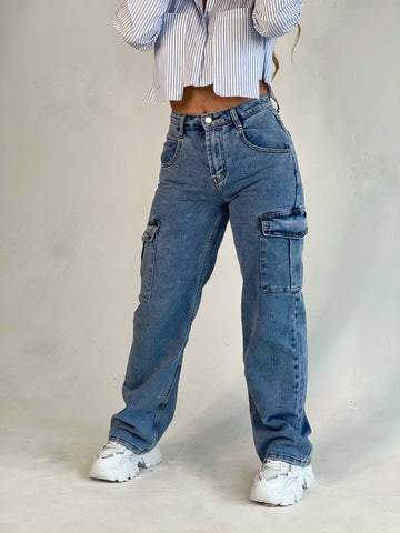 Pantalon de jean claro tipo cargo