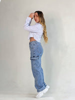 Pantalon de jean claro tipo cargo