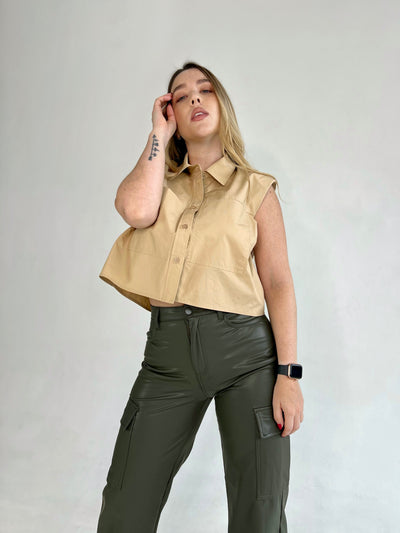 Pantalones de cuerina cargo verde militar VENTI6