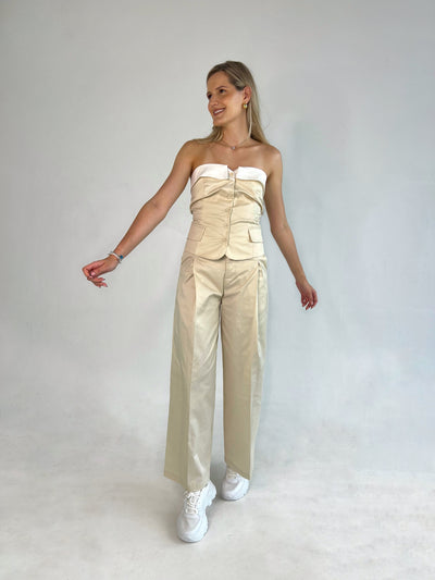 Conjunto de pantalon con corset en beige GALITA