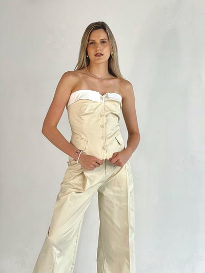 Conjunto de pantalon con corset en beige GALITA