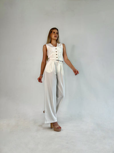 Conjunto Blanco de pantalón y chaleco con botones RIVIR