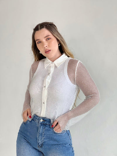 Blusa Blanca de Malla Strass KIWI