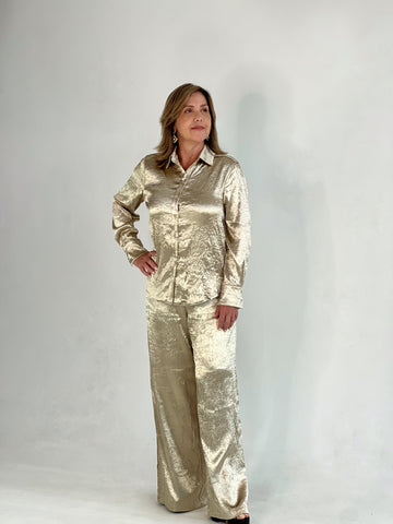 Conjunto de pantalon de seda Dorado