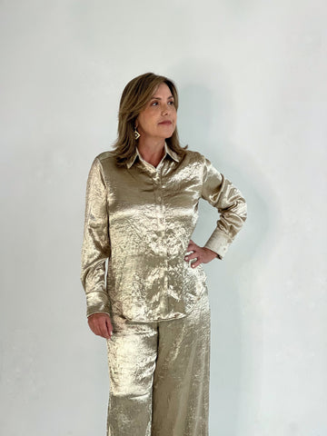 Conjunto de pantalon de seda Dorado