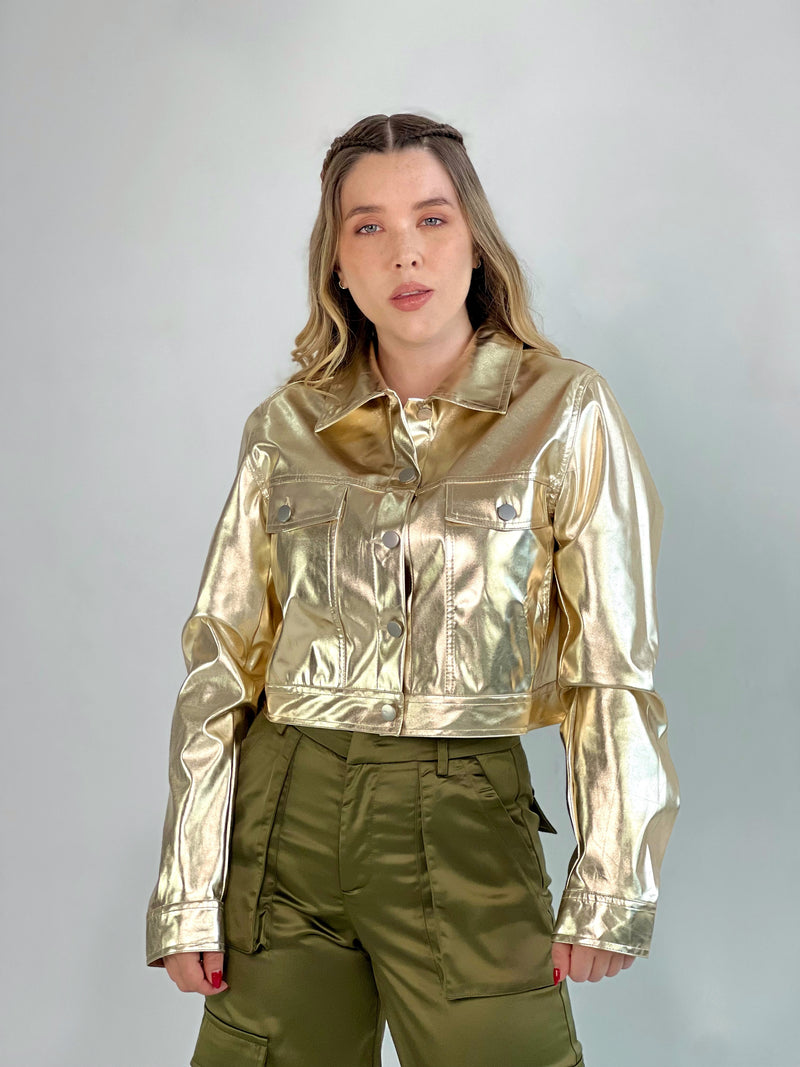 Chaqueta cuerina dorada