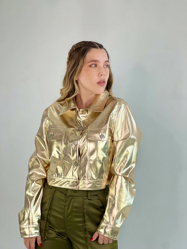 Chaqueta cuerina dorada