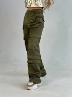 Pantalon de seda tipo cargo verde militar