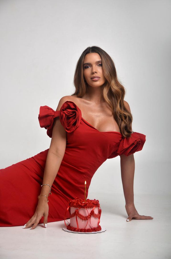 Vestido con rosas en la manga