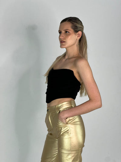 Pantalones de cuerina tipo cargo Dorado VENTI6