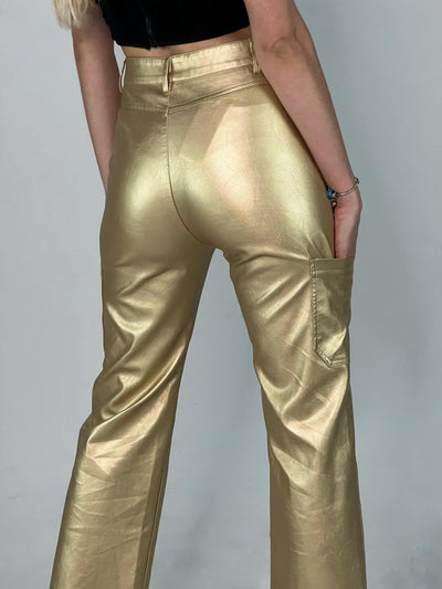 Pantalones de cuerina tipo cargo Dorado VENTI6