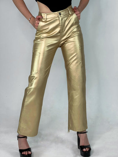 Pantalones de cuerina tipo cargo Dorado VENTI6