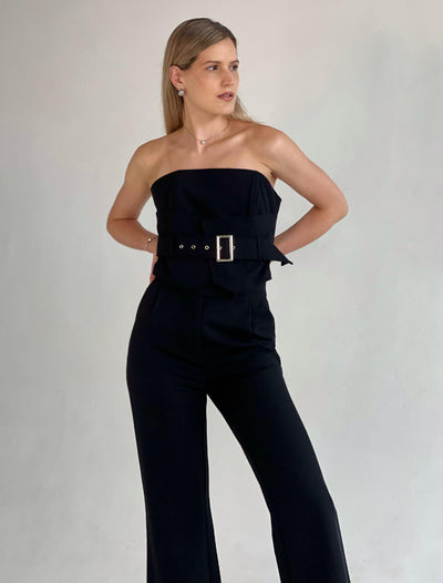 Conjunto de pantalon y croptop negro RIVIR