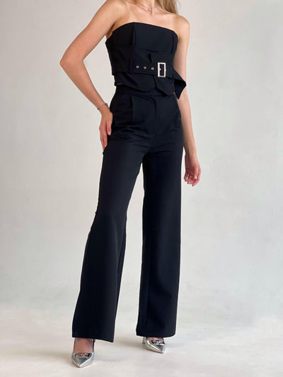 Conjunto de pantalon y croptop negro RIVIR