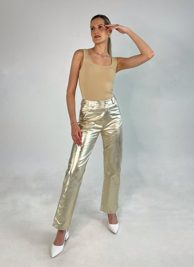 Pantalon bota ancha con destello en Dorado KIWI