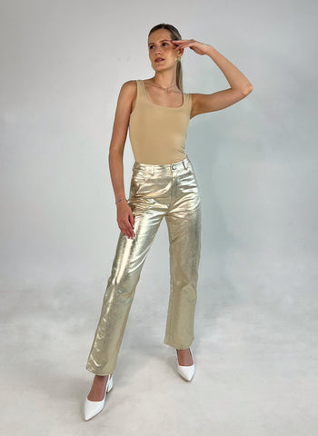 Pantalon bota ancha con destello en Dorado