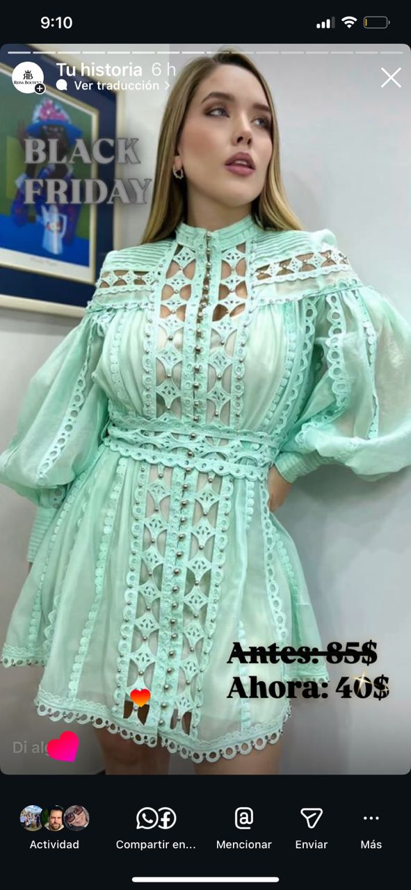 Vestido Mini Encaje Guipur Menta