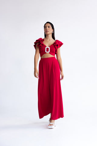 Conjunto top y pantalon en rojo