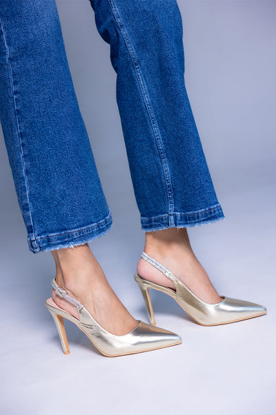 Martha- Tacones de punta con tacon corto Dorado BERNESS