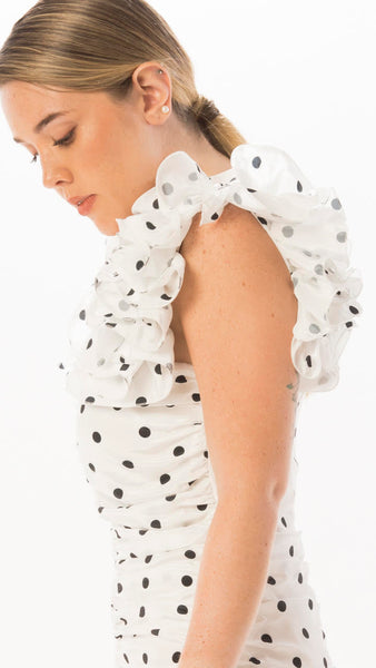 Vestido Polka Dots y Mangas Arruchadas LATISTE