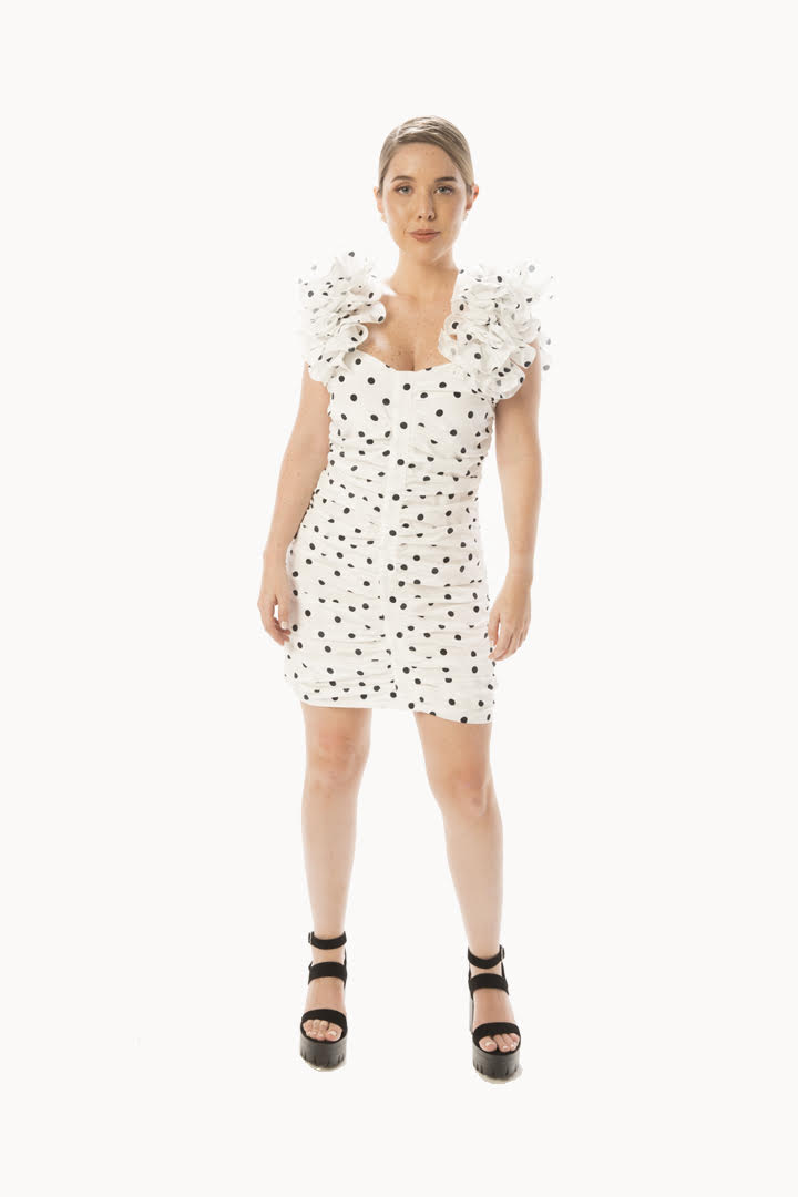 Vestido Polka Dots y Mangas Arruchadas